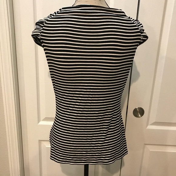 WHBM Black/white stripe cap sleeve top w/silver S - Picture 4 of 5
